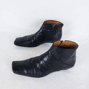 Heyraud Ankle Boots Womens 38.5 (US 8) Black Side Zip Woven Leather Square Toe